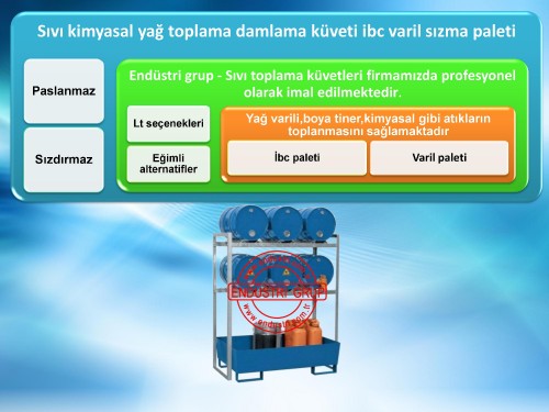 Sıvı toplama küveti,Kimyasal toplama paleti,Varil toplama paleti,Varil altlığı stoklama küveti,Varil stoklama paleti,Yağ toplama tavası,Yağ toplama kabı,Varil taşma teknesi,Döküntü ,yağ toplama küveti,Akaryakıt tankı taşma havuzu,Kimyasal,taşma havuzu,Kimyasal tank taşma havuzu,Yağ toplama küveti,Mekanik atık yağ toplama kabı,Atık yağ boşatma tankı,Yağ boşaltım tavası,Yağ toplama makinası,Yağ boşaltma tankları fiyatı,Varil taşıma ve stoklama istasyonları,Varil altı çevreleme paleti,Varil stoklama paleti fiyatları,Hazneli varil taşıma paleti,Varil istifleme sınırlama paleti,Plastik varil bidon paletleri,Küçük kimyasal bidon dolabı,Varil taşıma aparatı imalatı,Emniyetli varil kaldırma aparatı,Sızdırmaz atık sıvı toplama küvetleri,Galvaniz hazneli düz metal paletler,Döküntü muhafazalı varil arabası,Dökünü,çevreleme güvenlik kapları,Paslanmaz çelik taşma havuzları,Raf için taban küveti ızgarası,Varil rafı istifleme stoklama iskeleti,Varil boşatma aparatı,Çelik toplama retansiyon küveti,Motor karteri yağ toplama kabı,Izgaralı taşma kabı arabası,Kaçak sızıntı akıntı durdurma tavası,Tiner kutuları tenekesi damlama paleti,Solvent mürekkep toplama tavaları,Taşma paletli tehlikeli kimyasal dolapları,Varil için atık sıvı toplama küveti,İkili blok yapı sıvı toplama küveti,Dolum alanları için toplama küvetleri,Akülü forklift akü suyu sızıntı tavası,Toplama ve ikincil kaplar,Laboratuvar numune karıştırma tepsisi,Paslanmaz eczacılık tepsisi,Laboratuvar tüpleri tavaları,Ibc tankı toplama paleti,Ibc tankı stoklama küveti,Yağ toplama küveti,Tehlikeli kimyasal akıntı toplama küveti,Kimyasal döküntü toplama küveti,Tekerlekli varil taşıma paleti,Galvaniz paslanmaz çelik varil paleti,Varil zemin paletleri,Asit bidonu toplama tavası,Varil çelik paleti imalatı,Yağ atık tankı paleti,Kimyasal taşıma kapları,Asit sıçrama saçılma önleme paleti,Asit tavası karteri üretimi,Varil altı toplama küveti ,Taşma kabı karterleri,Taşma karter küveti Krom nikel taşma paleti tepsisi,Kimyasal taşırma kapları,Universal düz damlama paleti,Tekerlekli varil taşıma paleti,Varil iş güvenliği paleti,Döküntü toplama paletleri İstiflenebilir döküntü toplama paleti,Kimyasal çevre koruma küvetleri,Tehlikeli kimyasal toplama küveti,Taşma havuzu tepsileri,Varil depolamak için kaldırma aparatları Varil kaldırma makinası,İkincil sınırlama araçları,Hazneli varil döküntü sınırlama paletleri,Serpinti ikincil korumalar Kimyasal plastik bidon dolapları,Sızıntı kaçak durdurucular paletler,Varil yağ dolum istasyonu standları,Varil tipi sızıntı emniyet standı,Kullanılmış atık motor yağı toplama kabı,Üst üste geçmeli varil istifleme rafı,Döküntü önleme ve toplama tavası,Taşma havuzu hesabı yönetmelik,Sızma ve taşma önleyici tava,Taşma altlıklı kimyasal varil ibc dolabı,IBC tankı için sıvı toplama küvetler,Kombine atık sıvı toplama küveti,Trafo yağı sızıntı damlama tavası,Tehlikeli kimyasal toplama tavaları,Tehlikeli kimyasal taşıma arabası,Varil taşıma arabaları,Tank taşma havuzu,varil stoklama istasyonu,Kimyasal toplama teknesi,Yağ toplama tekneleri,Plastik kimyasal toplama küveti,Varil depolama boşaltma çevreleme paleti,Varil taşıma arabaları haznesi,Varil stoklama istasyonları,Yakıt tankı taşma havuzu,Kimyasal taşma kapları,Varil çevirme aparatı,Varil devirme makinası,Atık yağ toplama tankı kabı,Izgaralı küvet platformu,Izgaralı palet haznesi,Ibc tank zemin küveti altlığıIBC tank deposu paleti haznesi,Kimyasal taşma kabı,Asit havuzu platformları,Tekerlekli varil taşıma arabası,Varil taşıma arabaları hazneleri,Sızdırmaz metal küvetler,Raflar için sızdırma çelik sac küveti,Dökülme sınırlama eckleri,Dökülme sızıntı acil müdahale kapları,Tank konteyner için çelik toplama küveti,Varil stoklama için küvetli raf,Kimyasal madde dolapları için taban küvet,Varil ibc sızıntı koruma tavası fiyatları,Tank için atık döküntü yağ toplama paleti,Atık yağ petrol tankı taşma paleti,Mekanik pompalı atık yağ toplama kabı,Paslanmaz çelik kimyasal toplama küveti,Raflar için asılabilir ızgaralı taban küvetleri,Yağ toplama tepsili varil rafları,Döküntü önleme çevreleme kontrol paleti,Boya kutusu tenekeleri stoklama paleti,İstiflenebilir varil toplama küveti,İkili IBC tankı için toplama küveti,Taşma altlıklı varil dolabı