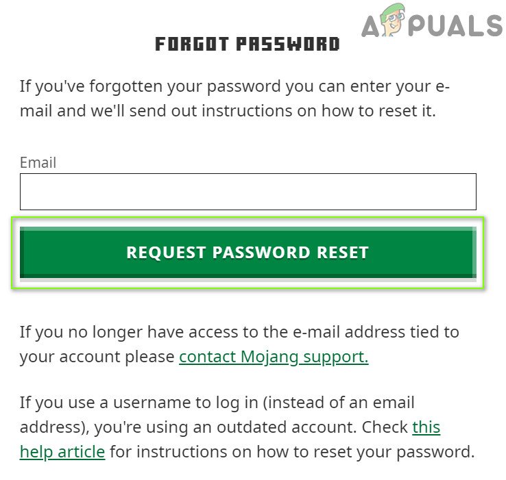 Request password reset