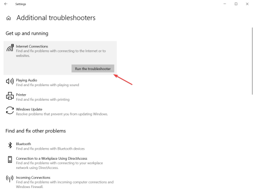 Internet connections troubleshooter