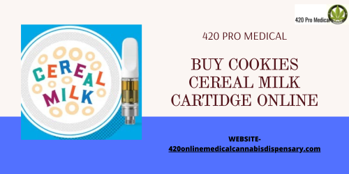 Buy Cookies Cereal Milk Cartridge Online from 420 Online Medical Cannabis Dispensary at very reasonable prices. Cereal Milk is a Cookies Fam balanced Sativa-Indica hybrid strain. The top reported scents are creamy berry and fruity citrus, and the top reported tastes are fruity citrus and leftover fruity milk from a bowl of sweet cereal. For More Information- https://420onlinemedicalcannabisdispensary.com/product/cookies-cereal-milk-cartridge/