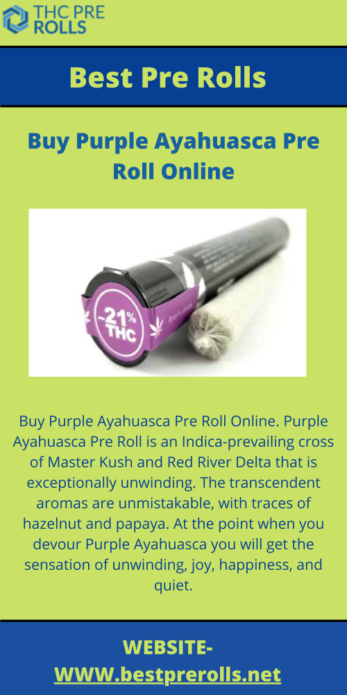 Buy Purple Ayahuasca Pre Roll Online. Purple Ayahuasca Pre Roll is an Indica-prevailing cross of Master Kush and Red River Delta that is exceptionally unwinding. The transcendent aromas are unmistakable, with traces of hazelnut and papaya. At the point when you devour Purple Ayahuasca you will get the sensation of unwinding, joy, happiness, and quiet. Here, best case scenario, Pre Rolls, you will purchase the accompanying flavors including, home grown, fancy, and fiery at truly reasonable costs.