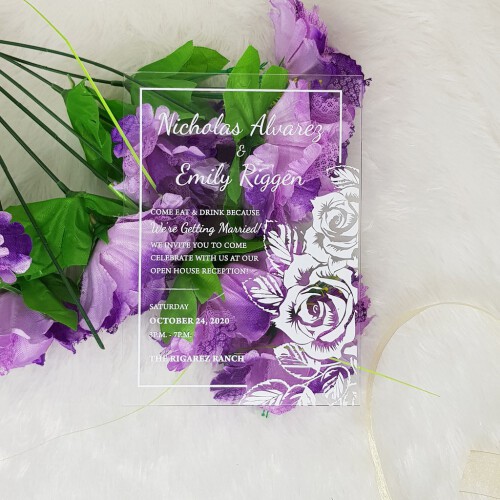 This invitation made from 2mm thick and hard clear acrylic.If you want any quantity changes of add-one cards or want to add any other add one card.

Read More: https://www.yourweddinginvitation.com/collections/clear-wedding-invitations
