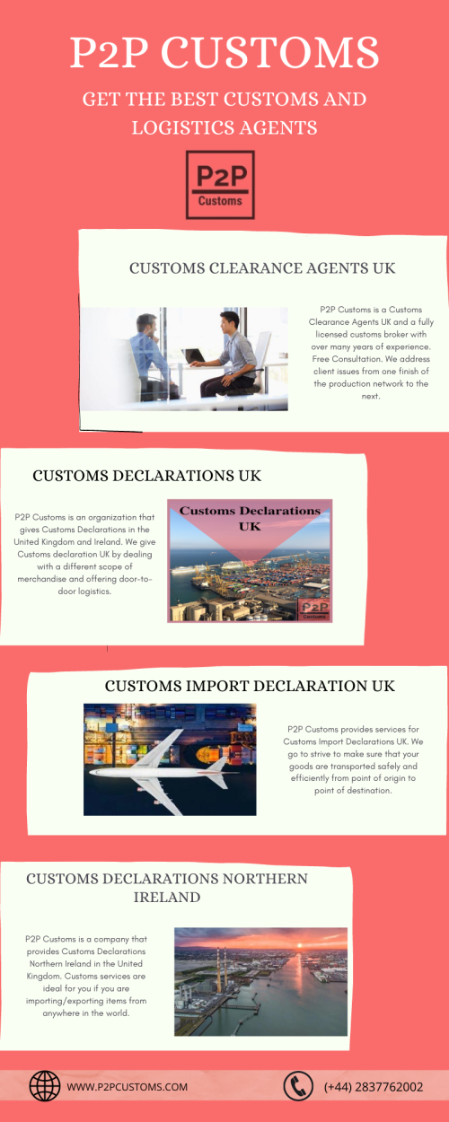 P2P Customs is a Customs Clearance Agents UK and a fully licensed customs broker with over many years of experience. Free Consultation. We address client issues from one finish of the production network to the next.
