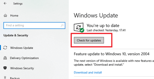 Update Windows to download the latest drivers check for updates