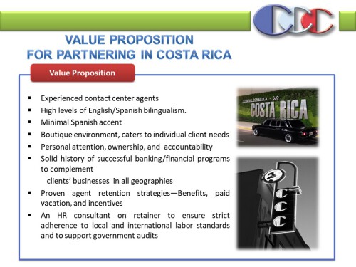 VALUE PROPOSITION PARTNERSHIP SLIDE. POWER POINT PRESENTATION COSTA RICA'S CALL CENTER