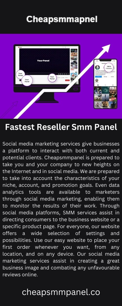 Searching for a reseller SMM panel? Cheapsmmpanel.co is a supplier and wholesaler of SMM panels and other digital marketing tools. We offer a reseller panel for smm resellers who want to start their own social media marketing business. Please visit our website for more details.

https://cheapsmmpanel.co/