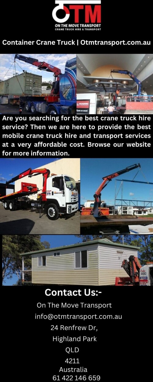 Are you searching for the best crane truck hire service? Then we are here to provide the best mobile crane truck hire and transport services at a very affordable cost. Browse our website for more information.

https://otmtransport.com.au/