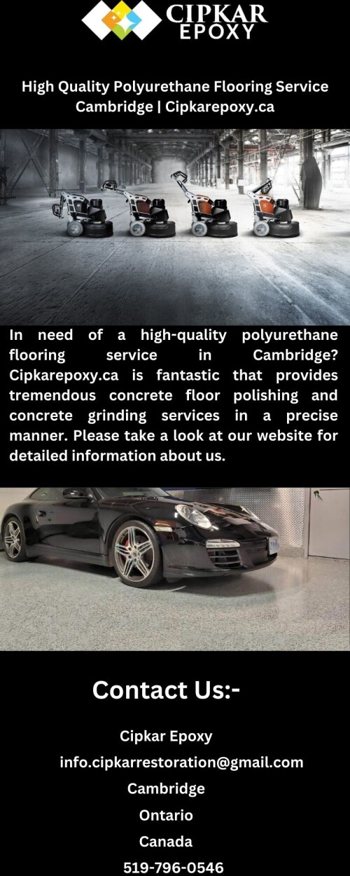 In need of a high-quality polyurethane flooring service in Cambridge? Cipkarepoxy.ca is fantastic that provides tremendous concrete floor polishing and concrete grinding services in a precise manner. Please take a look at our website for detailed information about us.

https://www.cipkarepoxy.ca/cambridge