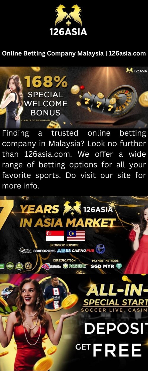 Finding a trusted online betting company in Malaysia? Look no further than 126asia.com. We offer a wide range of betting options for all your favorite sports. Do visit our site for more info.

https://www.126asia.com/about-us