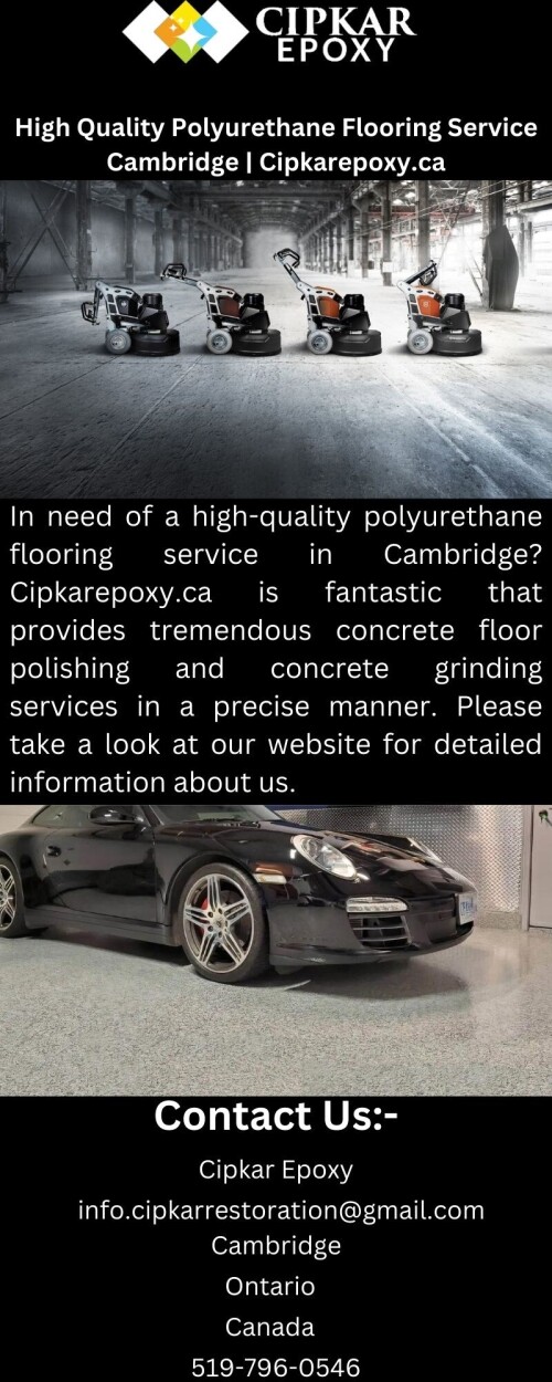 In need of a high-quality polyurethane flooring service in Cambridge? Cipkarepoxy.ca is fantastic that provides tremendous concrete floor polishing and concrete grinding services in a precise manner. Please take a look at our website for detailed information about us.

https://www.cipkarepoxy.ca/cambridge