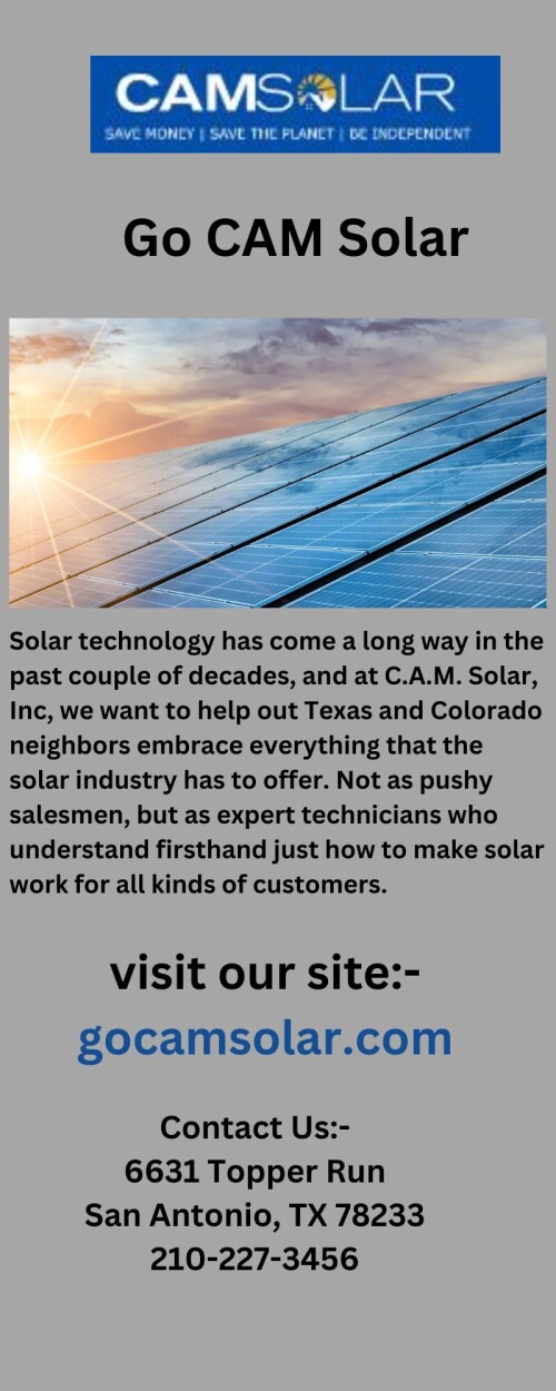 Looking for a solar power installer? Gocamsolar.com is the right place for you. We offer top-quality solar power installation services at an affordable price. We give satisfaction service to our customers. For further info, visit our site.https://www.gocamsolar.com/