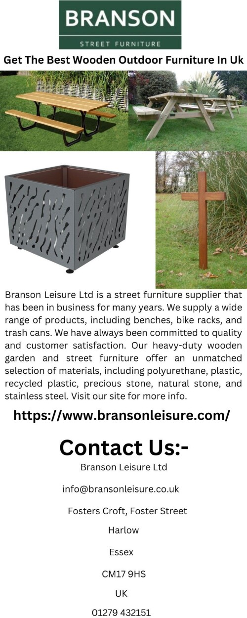 Branson Leisure Ltd is a street furniture supplier that has been in business for many years. We supply a wide range of products, including benches, bike racks, and trash cans. We have always been committed to quality and customer satisfaction. Our heavy-duty wooden garden and street furniture offer an unmatched selection of materials, including polyurethane, plastic, recycled plastic, precious stone, natural stone, and stainless steel. Visit our site for more info.

https://www.bransonleisure.com/