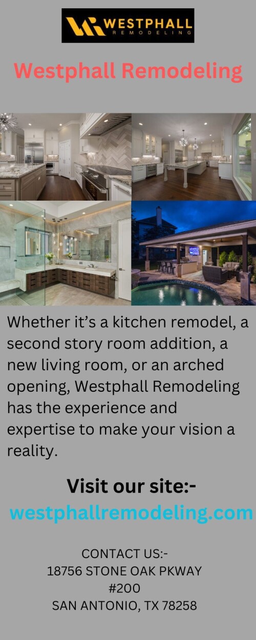 Westphallremodeling.com is a trusted source for quality remodeling services in San Antonio. We offer a wide range of services to meet your needs, including bathroom and kitchen remodeling, flooring installation, and more. For further info, visit our site.https://www.westphallremodeling.com/