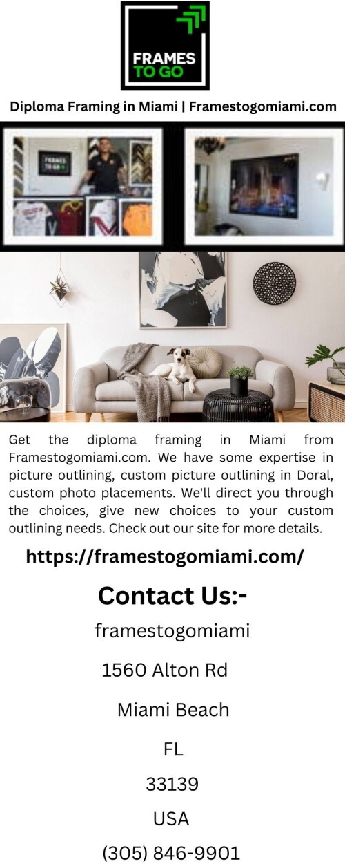 Get the diploma framing in Miami from Framestogomiami.com. We have some expertise in picture outlining, custom picture outlining in Doral, custom photo placements. We'll direct you through the choices, give new choices to your custom outlining needs. Check out our site for more details.

https://framestogomiami.com/