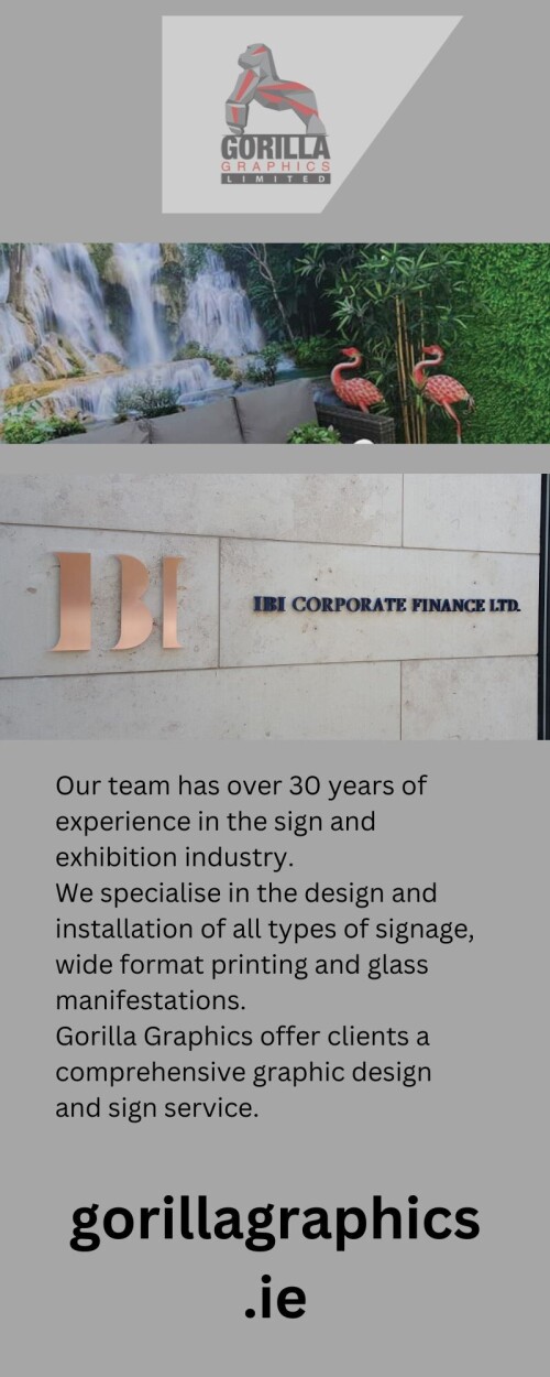 Gorillagraphics.ie offers high-quality signage solutions in Dublin, with a focus on creativity and customer satisfaction. Let us help you make a statement and stand out from the crowd!https://gorillagraphics.ie/