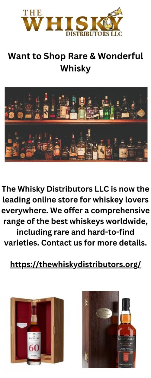 The Whisky Distributors LLC is now the leading online store for whiskey lovers everywhere. We offer a comprehensive range of the best whiskeys worldwide, including rare and hard-to-find varieties. Contact us for more details.

https://thewhiskydistributors.org/