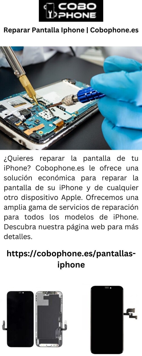 ¿Quieres reparar la pantalla de tu iPhone? Cobophone.es le ofrece una solución económica para reparar la pantalla de su iPhone y de cualquier otro dispositivo Apple. Ofrecemos una amplia gama de servicios de reparación para todos los modelos de iPhone. Descubra nuestra página web para más detalles.

https://cobophone.es/pantallas-iphone