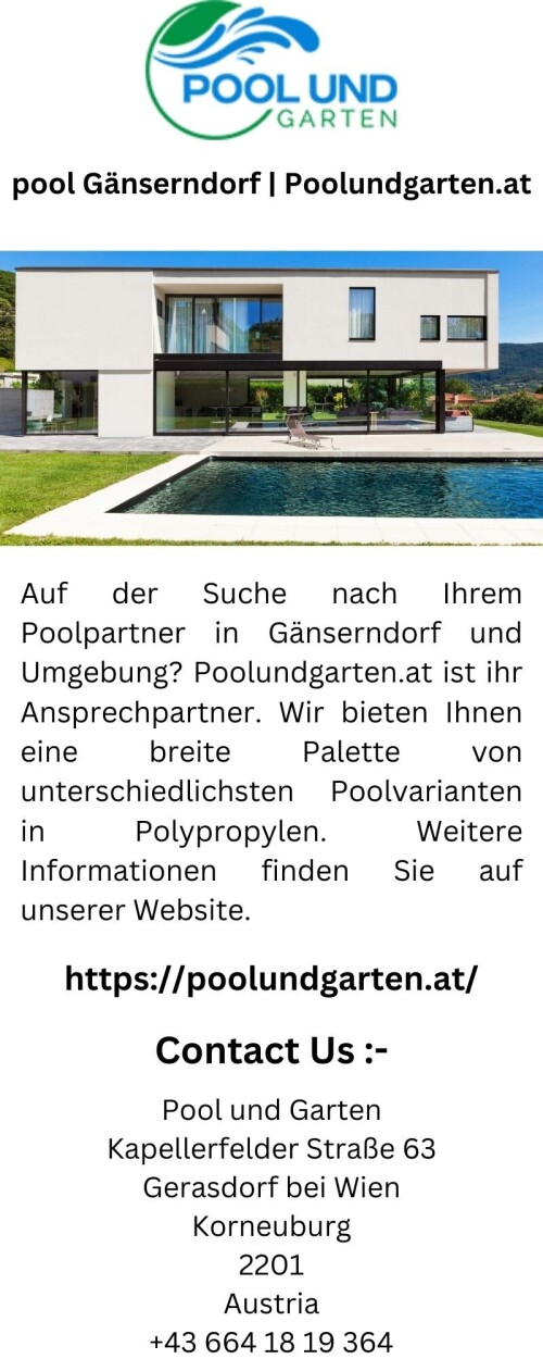 Auf der Suche nach Ihrem Poolpartner in Gänserndorf und Umgebung? Poolundgarten.at ist ihr Ansprechpartner. Wir bieten Ihnen eine breite Palette von unterschiedlichsten Poolvarianten in Polypropylen. Weitere Informationen finden Sie auf unserer Website.

https://poolundgarten.at/