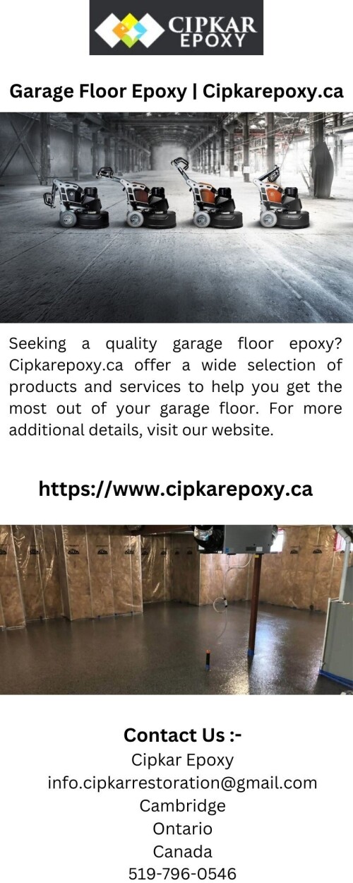 Seeking a quality garage floor epoxy? Cipkarepoxy.ca offer a wide selection of products and services to help you get the most out of your garage floor. For more additional details, visit our website.


https://www.cipkarepoxy.ca/epoxy-garage-floor