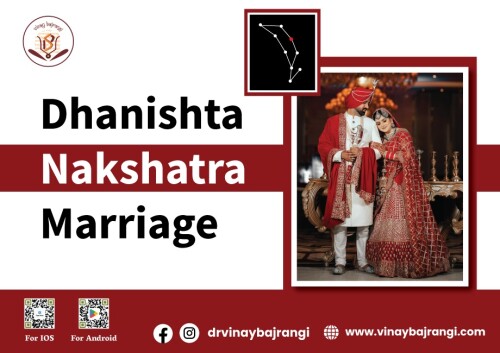 Dhanishta Nakshatra, also known as the "Star of Symphony," is the 23rd lunar mansion in Vedic astrology. Individuals born under this dhanishta nakshatra marriage are believed to possess qualities like creativity, leadership, and independence. When it comes to marriage, compatibility plays a crucial role. It is advised for those with Dhanishta Nakshatra to seek partners who share similar values, ambition, and a desire for personal growth to ensure a harmonious and fulfilling marriage. If you are looking Consultation for Business Name Suggestion content us. For more info visit: https://www.vinaybajrangi.com/nakshatras/dhanishta-nakshatra.php || https://www.vinaybajrangi.com/business-astrology/business-name-suggestions.php