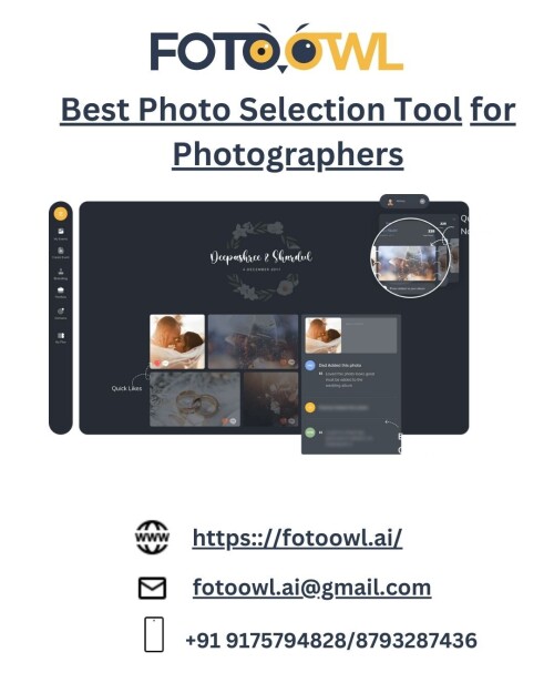 FOTOOWL is a Best Photo Selection Tool for Photographers. You can share thousands of photos within minutes through AI feature. 
View More at: https://fotoowl.ai/photo-selection/
