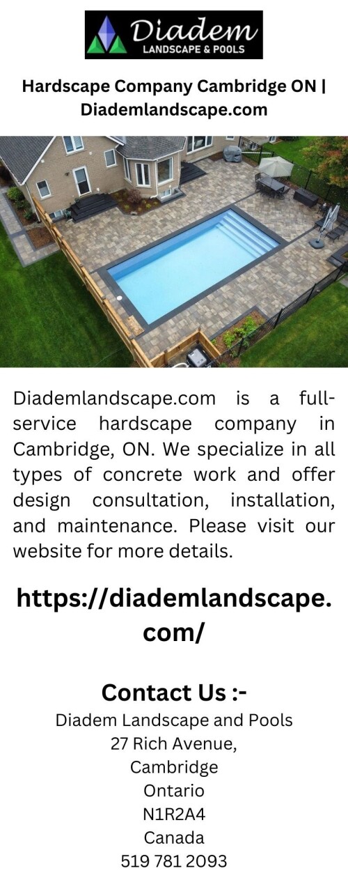 Diademlandscape.com is a full-service hardscape company in Cambridge, ON. We specialize in all types of concrete work and offer design consultation, installation, and maintenance. Please visit our website for more details.


https://diademlandscape.com/