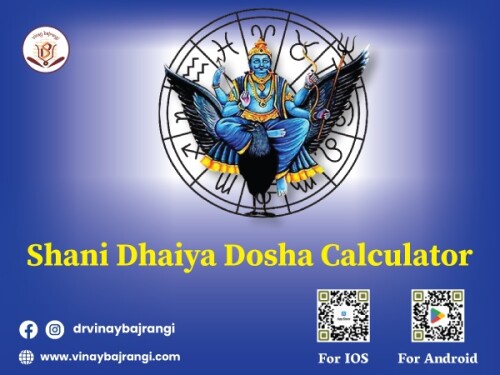 Discover the impact of Shani dhaiya dosha calculator with Dr. Vinay Bajrangi's expert calculator. Input your birth details to reveal the intensity and duration of this malefic period. Gain valuable insights into its effects on various aspects of life and receive personalized remedies to alleviate its influence. Embrace celestial guidance for a brighter future. If you are looking Kundli matching for marriage content us. For more info visit: https://www.vinaybajrangi.com/calculator/sadesati-calculator.php | https://www.vinaybajrangi.com/marriage-astrology/kundli-matching-horoscopes-matching-for-marriage.php | https://www.vinaybajrangi.com/services/online-report/mangal-dosha-calculator.php