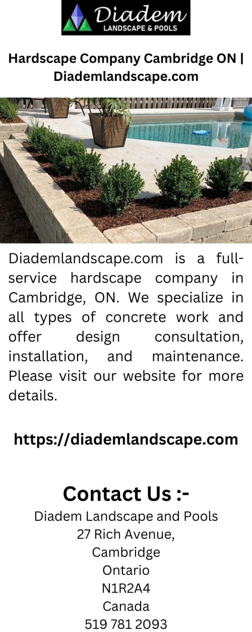 Diademlandscape.com is a full-service hardscape company in Cambridge, ON. We specialize in all types of concrete work and offer design consultation, installation, and maintenance. Please visit our website for more details.


https://diademlandscape.com/