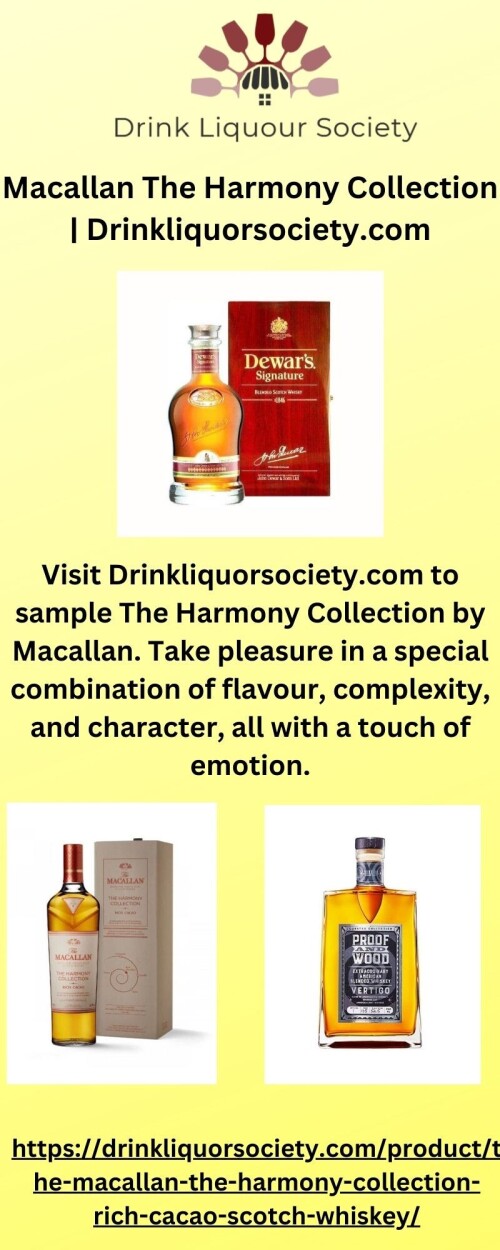 Visit Drinkliquorsociety.com to sample The Harmony Collection by Macallan. Take pleasure in a special combination of flavour, complexity, and character, all with a touch of emotion.https://drinkliquorsociety.com/product/the-macallan-the-harmony-collection-rich-cacao-scotch-whiskey/