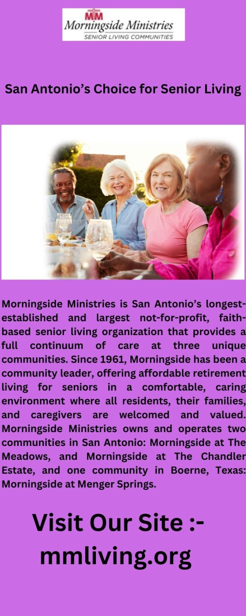 At Mmliving.org, Morningside Ministries provides compassionate care to seniors and their families. Discover how our unique approach to senior living helps create meaningful moments and lasting memories.


https://www.mmliving.org/