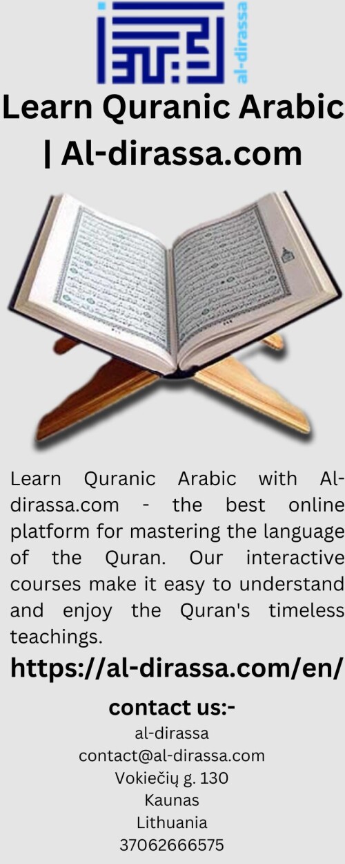 Learn Quranic Arabic with Al-dirassa.com - the best online platform for mastering the language of the Quran. Our interactive courses make it easy to understand and enjoy the Quran's timeless teachings.

https://al-dirassa.com/en/