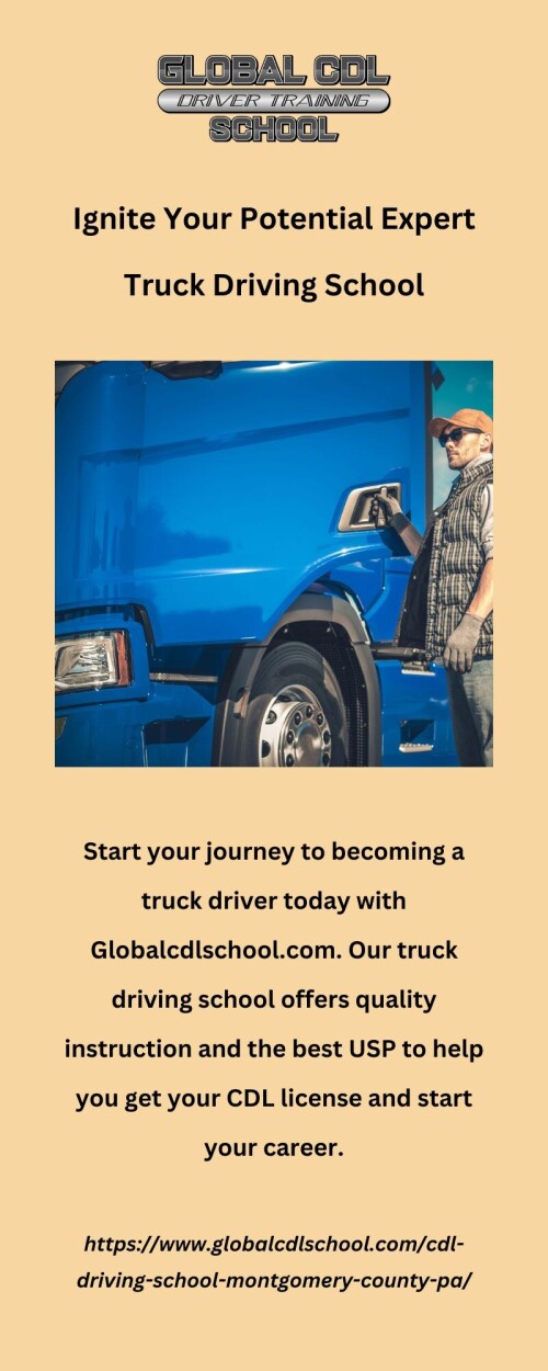 Start your journey to becoming a truck driver today with Globalcdlschool.com. Our truck driving school offers quality instruction and the best USP to help you get your CDL license and start your career.

https://www.globalcdlschool.com/cdl-driving-school-montgomery-county-pa/