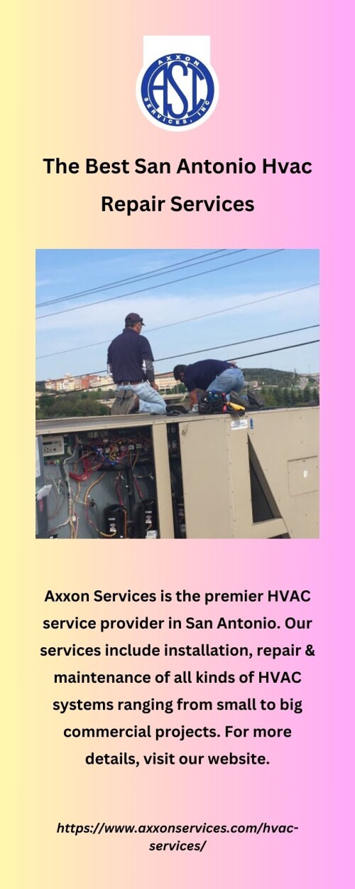 Axxon Services is the premier HVAC service provider in San Antonio. Our services include installation, repair & maintenance of all kinds of HVAC systems ranging from small to big commercial projects. For more details, visit our website.

https://www.axxonservices.com/hvac-services/
