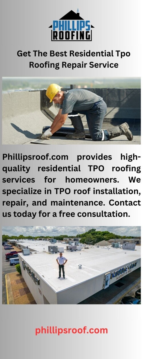 Phillipsroof.com provides high-quality residential TPO roofing services for homeowners. We specialize in TPO roof installation, repair, and maintenance. Contact us today for a free consultation.

https://phillipsroof.com/roofing/residential-roofing/