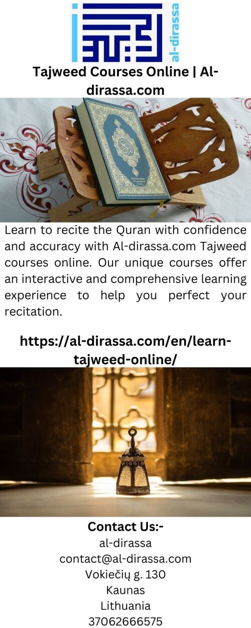 Learn to recite the Quran with confidence and accuracy with Al-dirassa.com Tajweed courses online. Our unique courses offer an interactive and comprehensive learning experience to help you perfect your recitation.

https://al-dirassa.com/en/learn-tajweed-online/