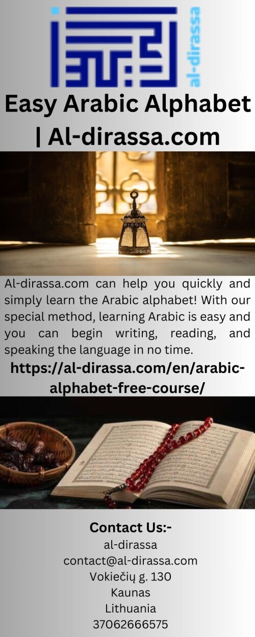 Al-dirassa.com can help you quickly and simply learn the Arabic alphabet! With our special method, learning Arabic is easy and you can begin writing, reading, and speaking the language in no time.


https://al-dirassa.com/en/arabic-alphabet-free-course/
