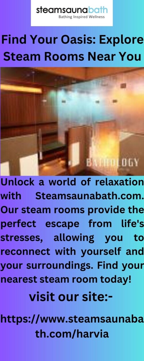 Experience the ultimate relaxation with Steamsaunabath.com! Find the perfect steam room near you and enjoy the benefits of improved circulation, detoxification, and stress relief.

https://www.steamsaunabath.com/sauna/home-sauna