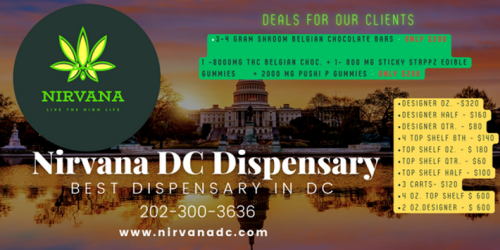 NirvanaDC Dispensary stands as a beacon for cannabis enthusiasts in the heart of Washington DC. As a premier DC cannabis shop, we pride ourselves on offering a diverse range of top-tier cannabis products tailored to meet the unique preferences of our valued clientele. Our commitment to quality, transparency, and customer satisfaction sets us apart in the bustling DC cannabis landscape. Every product on our shelves is meticulously curated, ensuring that our customers receive nothing but the best. Whether you're a seasoned cannabis connoisseur or a curious newcomer, our knowledgeable staff is always on hand to guide you through our extensive selection and answer any questions. Nestled in the vibrant streets of Washington DC, NirvanaDC Dispensary is more than just a shop; it's a haven for those seeking the finest cannabis experience. Join us and discover the true essence of cannabis at its best.

https://www.nirvanadc.com/