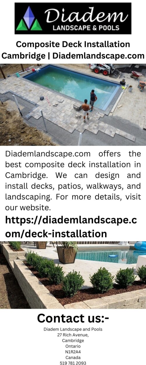 Diademlandscape.com offers the best composite deck installation in Cambridge. We can design and install decks, patios, walkways, and landscaping. For more details, visit our website.

https://diademlandscape.com/deck-installation