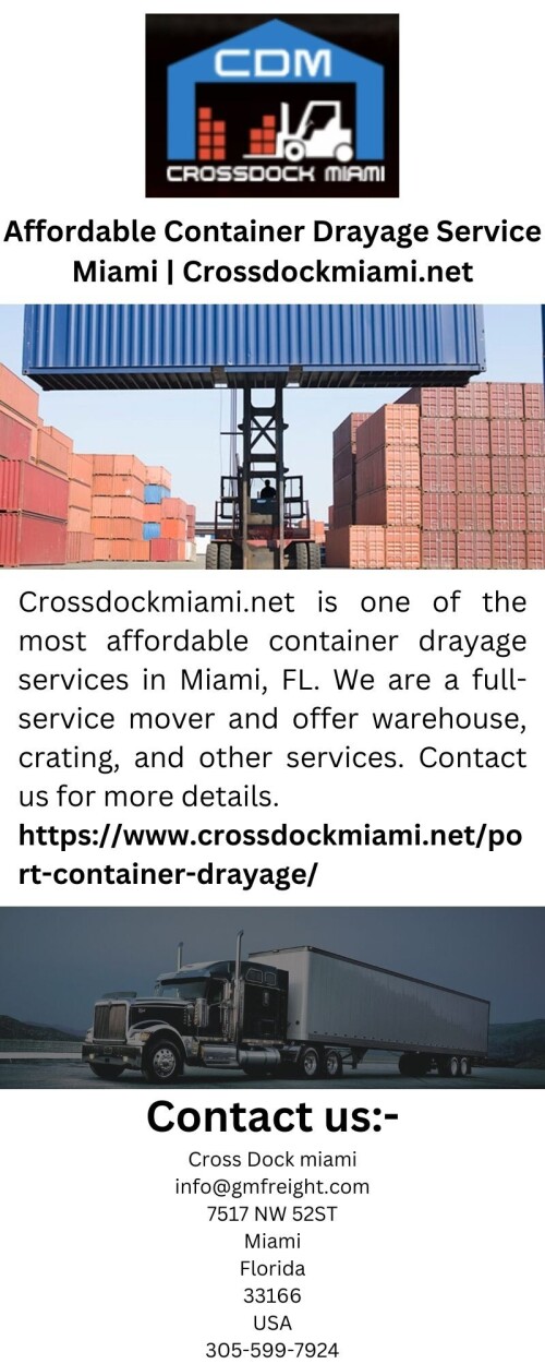 Crossdockmiami.net is one of the most affordable container drayage services in Miami, FL. We are a full-service mover and offer warehouse, crating, and other services. Contact us for more details.

https://www.crossdockmiami.net/port-container-drayage/