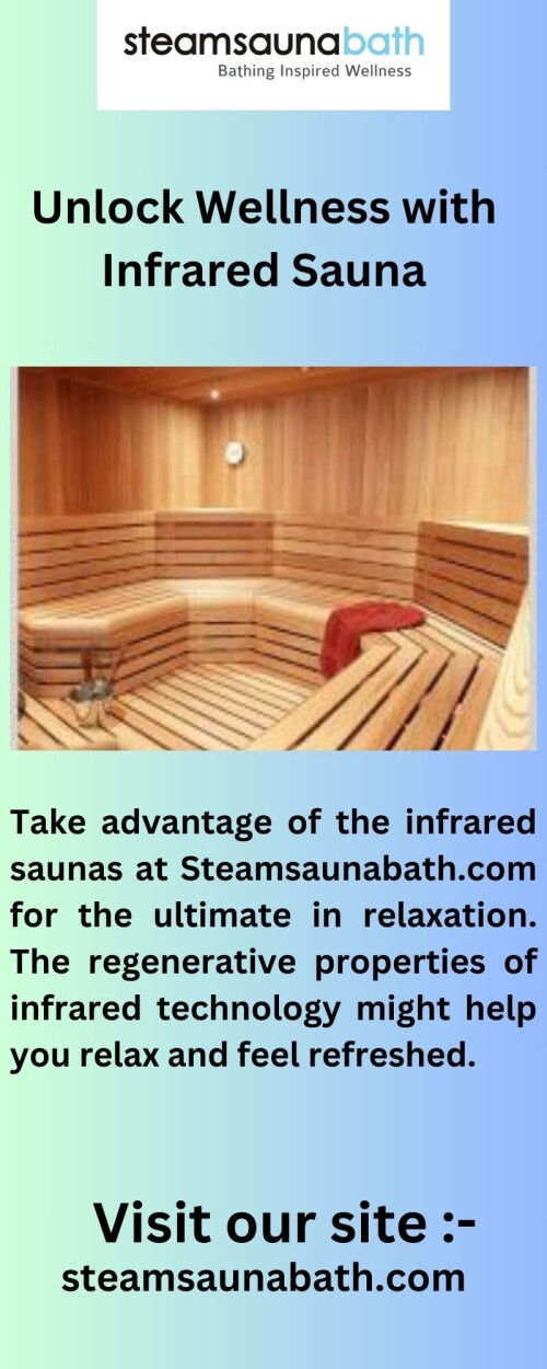 Experience the ultimate relaxation with steamsaunabath.com infrared saunas. Discover the healing benefits and rejuvenate your mind and body.

https://www.steamsaunabath.com/sauna/home-sauna/DIY-sauna-kits