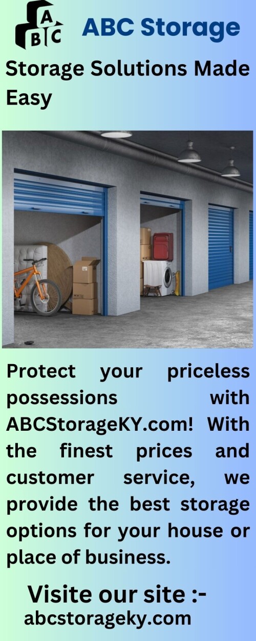 Use Abcstorageky.com to safely save your most treasured memories and documents. You can rely on us to protect your possessions since our storage solutions offer the best combination of dependability and security available.

https://abcstorageky.com/