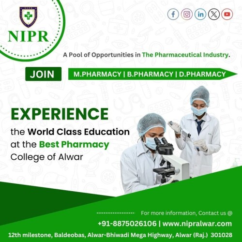 Discover excellence in education with NIPR, named the top B.Pharma College in Alwar. Embrace innovation in learning and cutting-edge curriculum, shaping future pharmacists. Join us for a transformative educational journey towards a rewarding career in pharmaceutical sciences. Explore our acclaimed programs and elevate your academic aspirations today. contact us- www.nipralwar.com