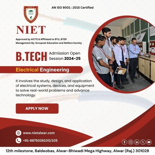 Find your potential at NIET, Alwar's premier study college. Pursue your dreams with expert guidance, innovative programs, and a supportive community. Elevate your education and career prospects with top-notch facilities and personalized attention. Choose NIET and embark on the path to success today!