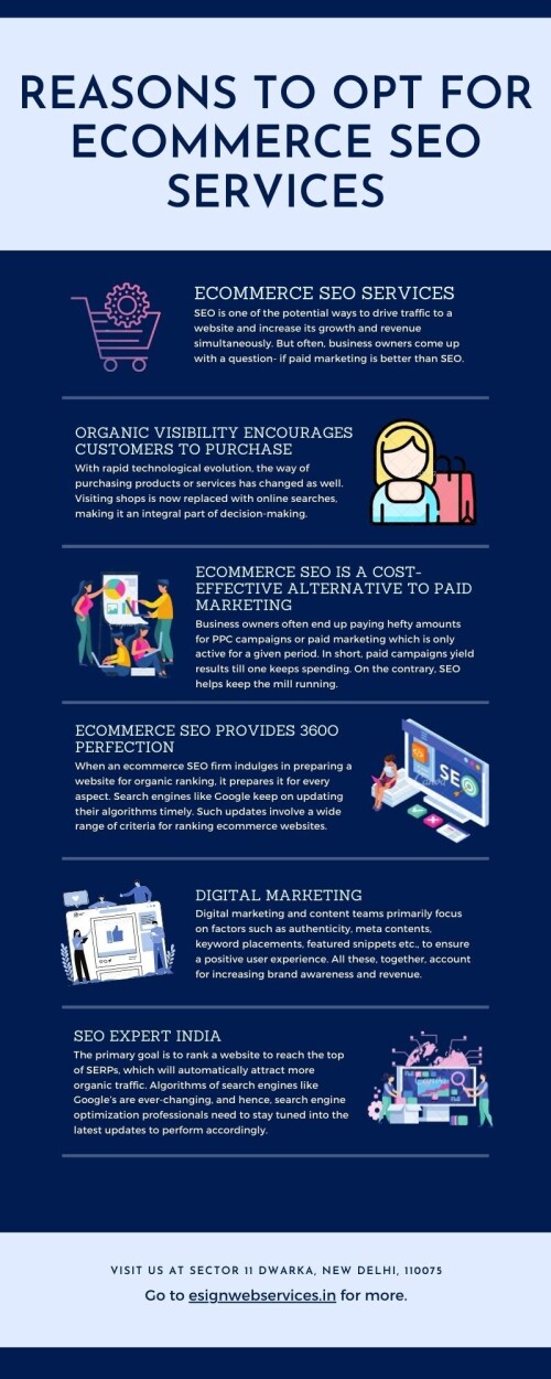 Opting for e-commerce SEO services can significantly boost your online visibility, increase website traffic, and enhance overall user experience. By investing in SEO, you can attract more potential customers, improve your search engine rankings, and ultimately drive more sales. Additionally, SEO services can help you stay ahead of your competitors and achieve long-term success in the ever-evolving digital landscape. https://www.esignwebservices.com/