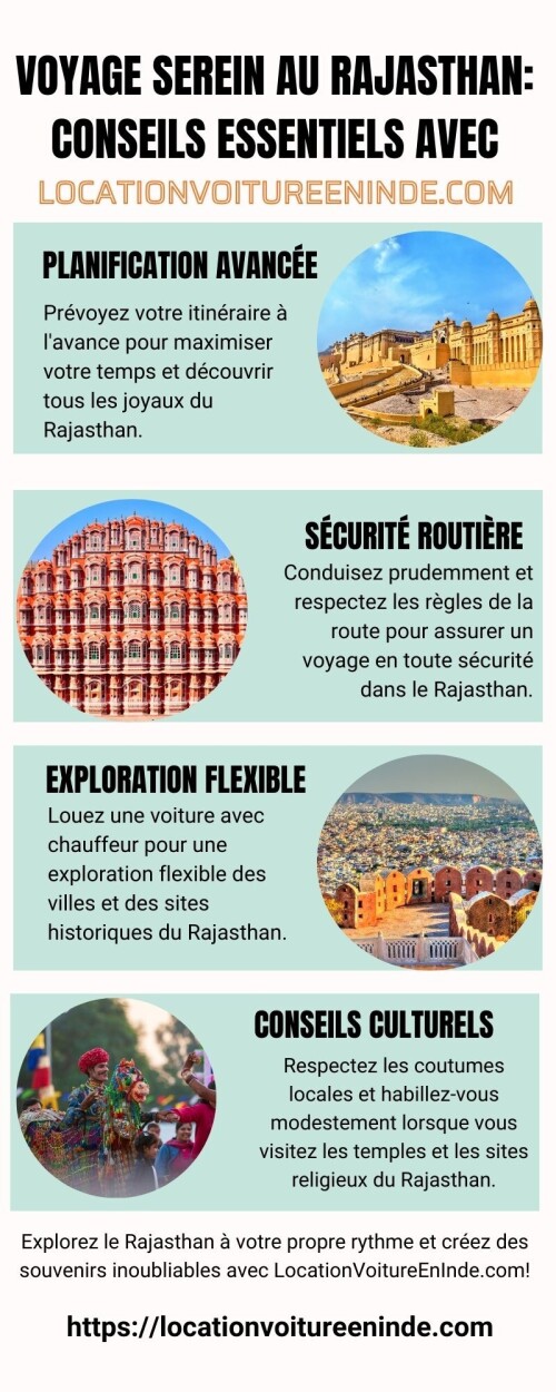 Préparez-vous pour une expérience inoubliable au Rajasthan avec nos conseils essentiels. Que vous exploriez les palais majestueux de Jaipur, les déserts dorés de Jaisalmer ou les ruelles animées d'Udaipur, notre guide vous accompagne à chaque étape. Profitez d'un voyage sans souci avec https://locationvoitureeninde.com - votre compagnon de confiance pour découvrir la beauté envoûtante de cette région emblématique de l'Inde.