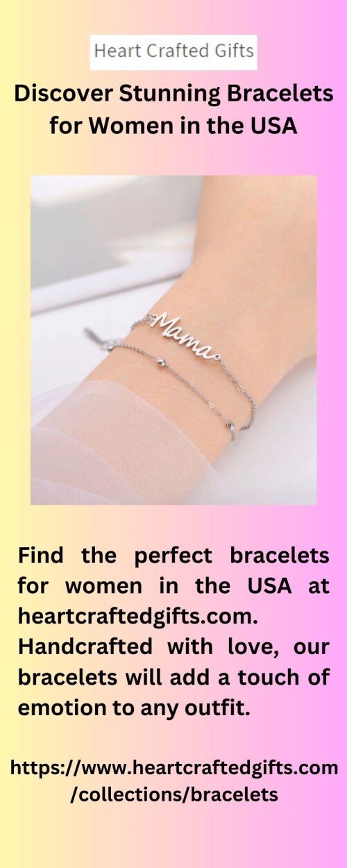 Find the perfect bracelets for women in the USA at heartcraftedgifts.com. Handcrafted with love, our bracelets will add a touch of emotion to any outfit.


https://www.heartcraftedgifts.com/collections/bracelets