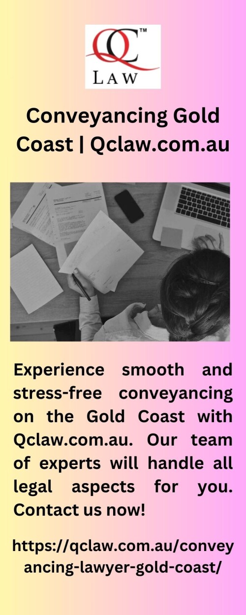 Experience smooth and stress-free conveyancing on the Gold Coast with Qclaw.com.au. Our team of experts will handle all legal aspects for you. Contact us now!


https://qclaw.com.au/conveyancing-lawyer-gold-coast/