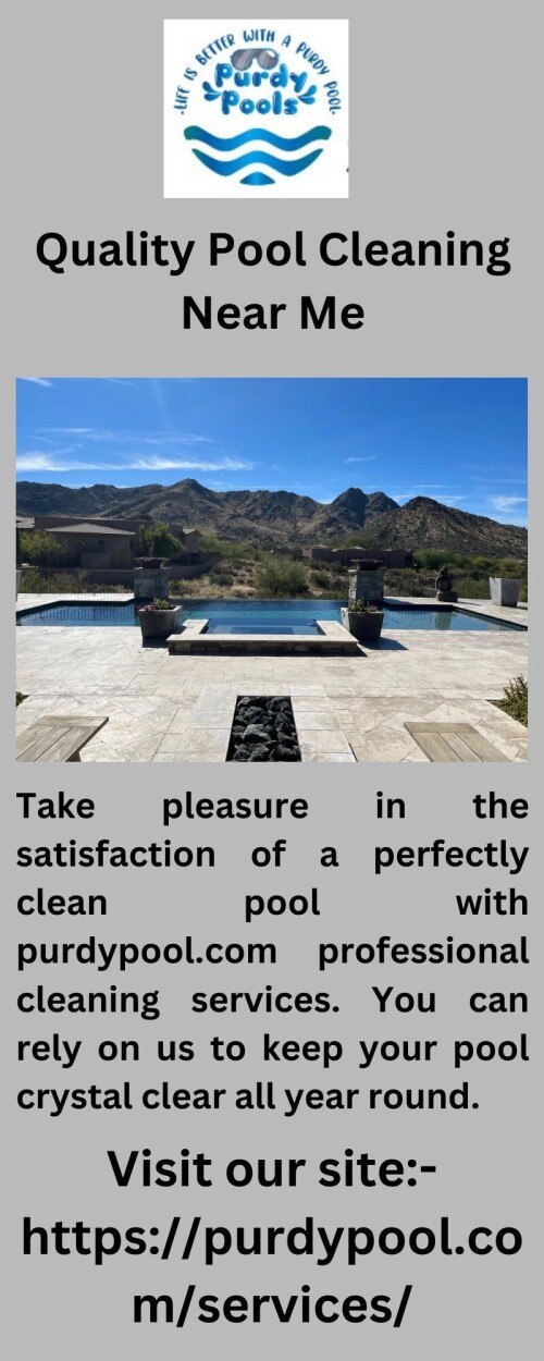 Take pleasure in the satisfaction of a perfectly clean pool with purdypool.com professional cleaning services. You can rely on us to keep your pool crystal clear all year round.


https://purdypool.com/services/