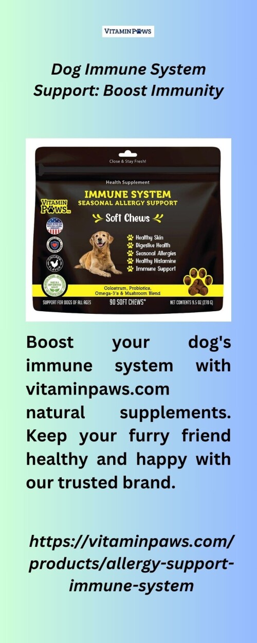Boost your dog's immune system with vitaminpaws.com natural supplements. Keep your furry friend healthy and happy with our trusted brand.


https://vitaminpaws.com/products/allergy-support-immune-system